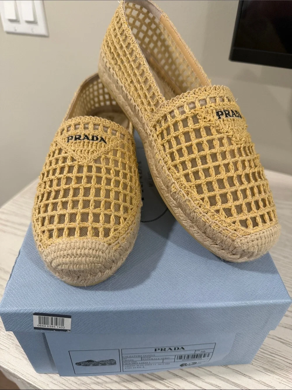 Prada Yellow Woven Espadrille Loafers